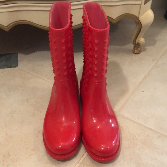 ❤️Soho Funky Red on Red Detail Rubber Plastic Rugged bottom galoshes Boots - Picture 2 of 13